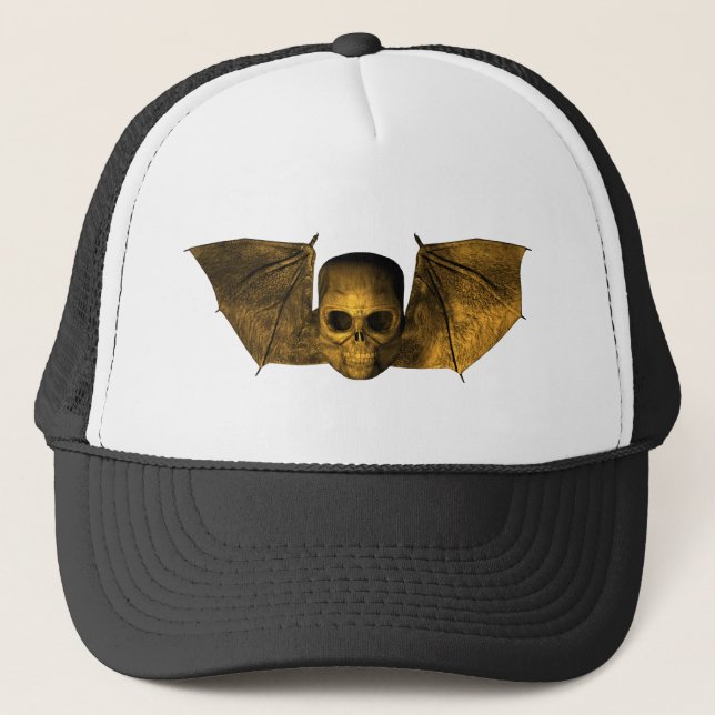 Skull With Bat Wings Trucker Hat (Front)