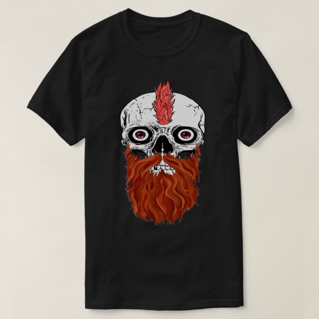 Skull with Beard Bearded Skull Red T-Shirt (Design Front)