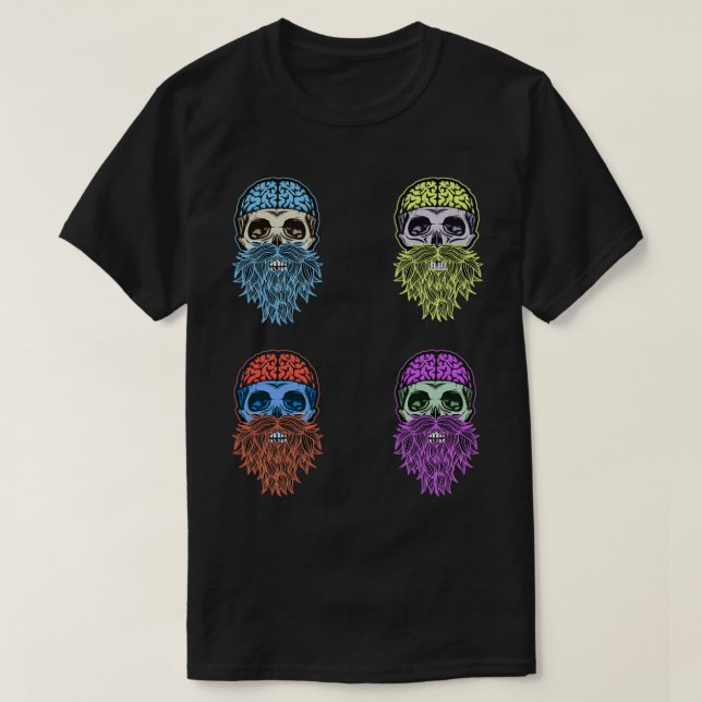 Skull with Beard Brains Sticker Pack T-Shirt (Design Front)