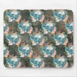 Skull with Blue and Pink Roses Mouse Pad