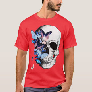 skull with blue butterflies T-Shirt
