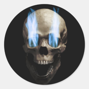 skull with blue flame classic round sticker