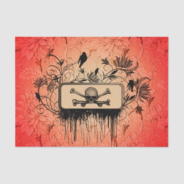 Skull with bones and floral elements tissue paper (Front)