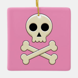 Skull with Bones Ceramic Ornament