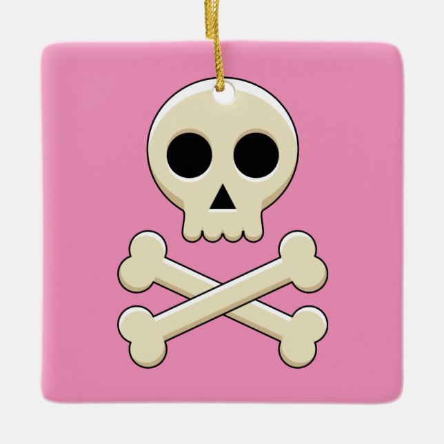 Skull with Bones Ceramic Ornament (Front)