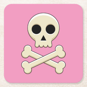Skull with Bones Square Paper Coaster