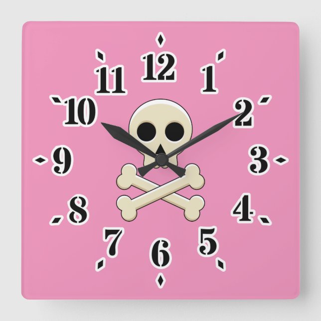 Skull with Bones Square Wall Clock (Front)