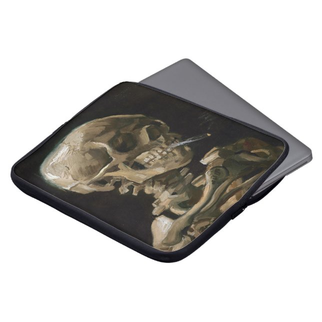 Skull with Burning Cigaret Vincent van Gogh Art Laptop Sleeve (Front Top)