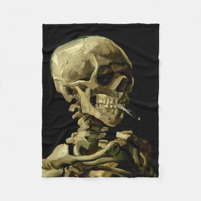 Skull with Burning Cigarette by Van Gogh Fleece Blanket (Front)