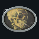 Skull with Burning Cigarette by Vincent van Gogh Belt Buckle<br><div class="desc">Skull with Burning Cigarette by Vincent van Gogh is a vintage fine art post impressionism still life painting. A portrait of human skeleton smoking. Great image to use for anti-smoking products. Smoking kills 1, 000s every year, help someone to quit smoking today. Great image for Halloween or Día de los...</div>