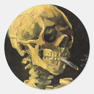 Skull with Burning Cigarette by Vincent van Gogh Classic Round Sticker