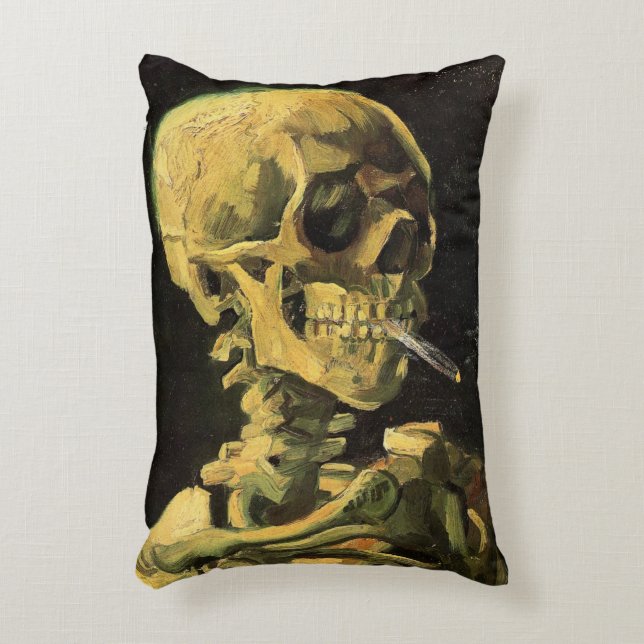 Skull with Burning Cigarette by Vincent van Gogh Decorative Cushion (Front(Vertical))