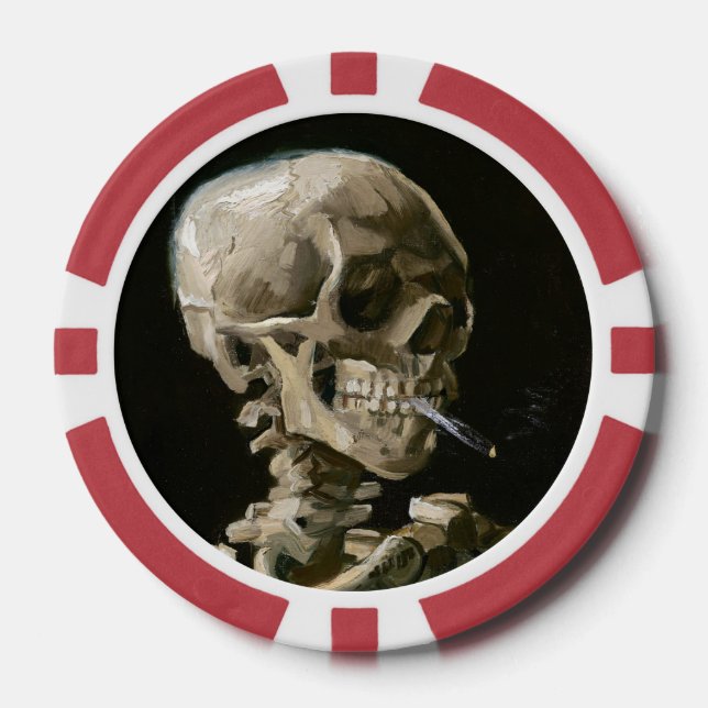 Skull with Burning Cigarette by Vincent van Gogh Poker Chips (Front)