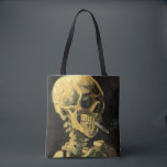 Skull with Burning Cigarette by Vincent van Gogh Tote Bag<br><div class="desc">Beautiful all-over-print tote bags! Available in two styles and two sizes! Skull with Burning Cigarette by Vincent van Gogh is a vintage fine art post impressionism still life painting. A portrait of human skeleton smoking. Great image to use for anti-smoking products. Smoking kills 1, 000s every year, help someone to...</div>