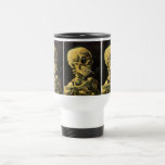 Skull with Burning Cigarette by Vincent van Gogh Travel Mug<br><div class="desc">Skull with Burning Cigarette by Vincent van Gogh is a vintage fine art post impressionism still life painting. A portrait of human skeleton smoking. Great image to use for anti-smoking products. Smoking kills 1, 000s every year, help someone to quit smoking today. Great image for Halloween or Día de los...</div>