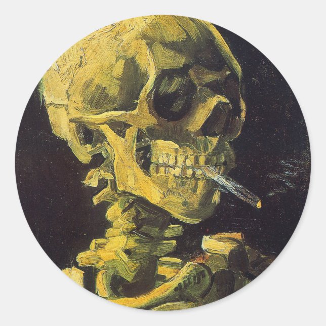Skull with Burning Cigarette Classic Round Sticker (Front)