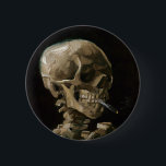 Skull with Burning Cigarette Vincent van Gogh Art 6 Cm Round Badge<br><div class="desc">Vincent van Gogh (Dutch, 1853 - 1890) Skull of a Skeleton with Burning Cigarette, 1885–86, Oil on canvas Unframed: 32 cm × 24.5 cm (13 in × 9.6 in) Early work by Vincent van Gogh. This small painting is part of the permanent collection of the Van Gogh Museum in Amsterdam....</div>