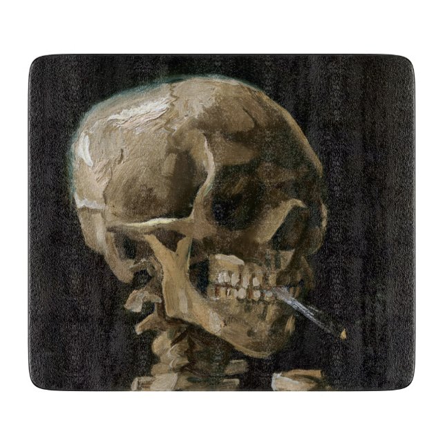 Skull with Burning Cigarette Vincent van Gogh Art Cutting Board (Front)