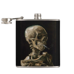 Skull with Burning Cigarette Vincent van Gogh Art Hip Flask