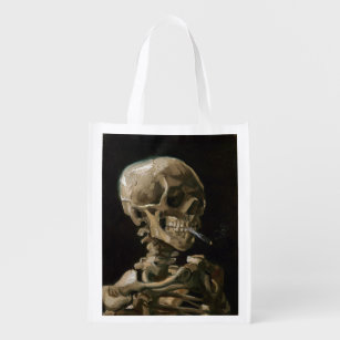 Skull with Burning Cigarette Vincent van Gogh Art Reusable Grocery Bag