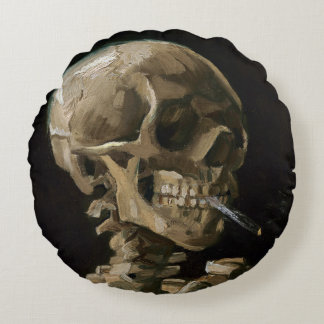 Skull with Burning Cigarette Vincent van Gogh Art Round Cushion