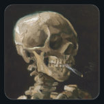 Skull with Burning Cigarette Vincent van Gogh Art Square Sticker<br><div class="desc">Vincent van Gogh (Dutch, 1853 - 1890) Skull of a Skeleton with Burning Cigarette, 1885–86, Oil on canvas Unframed: 32 cm × 24.5 cm (13 in × 9.6 in) Early work by Vincent van Gogh. This small painting is part of the permanent collection of the Van Gogh Museum in Amsterdam....</div>