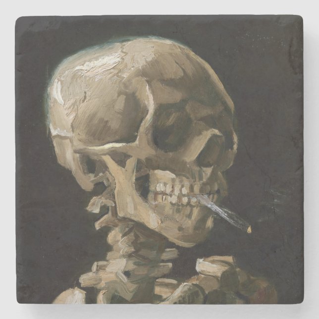 Skull with Burning Cigarette Vincent van Gogh Art Stone Coaster (Front)