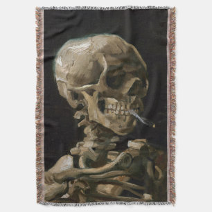 Skull with Burning Cigarette Vincent van Gogh Art Throw Blanket