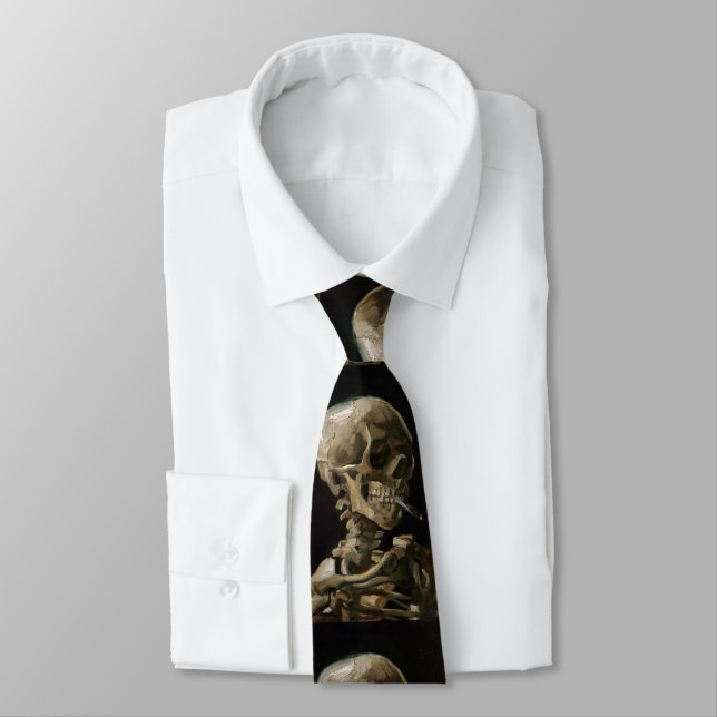 Skull with Burning Cigarette Vincent van Gogh Art Tie (Tied)