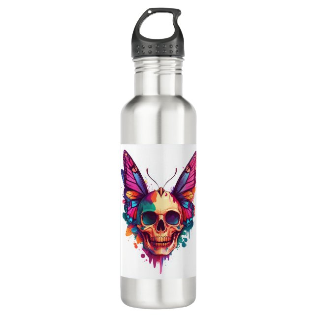 Skull with Butterfly Wings 710 Ml Water Bottle (Front)
