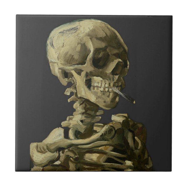 Skull with Cigarette by Van Gogh Ceramic Tile (Front)