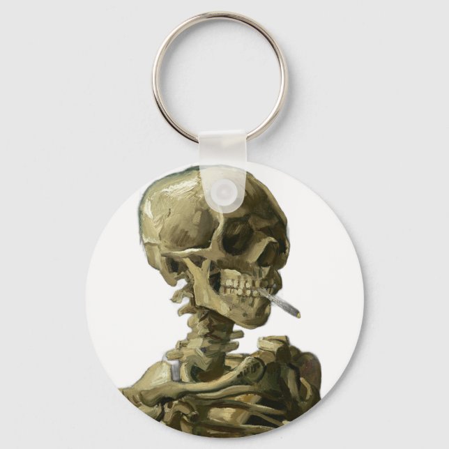 Skull with Cigarette by Van Gogh Key Ring (Front)
