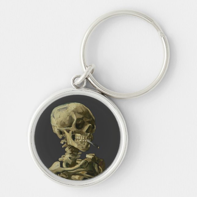 Skull with Cigarette by Van Gogh Key Ring (Front)