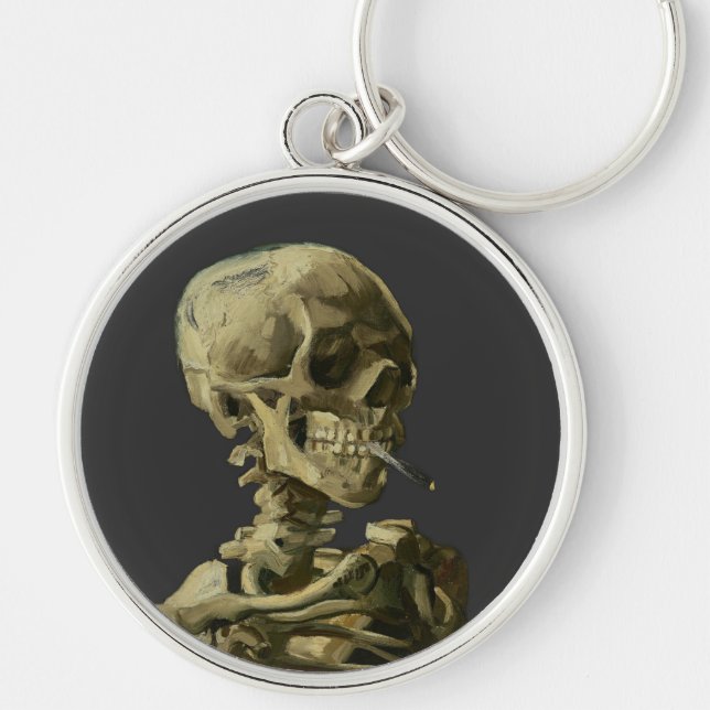 Skull with Cigarette by Van Gogh Key Ring (Front)