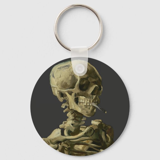 Skull with Cigarette by Van Gogh Key Ring (Front)