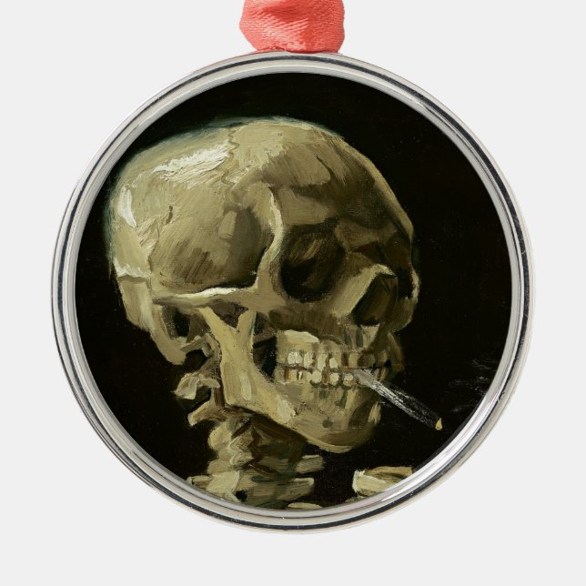 Skull with Cigarette by Van Gogh Metal Ornament (Front)