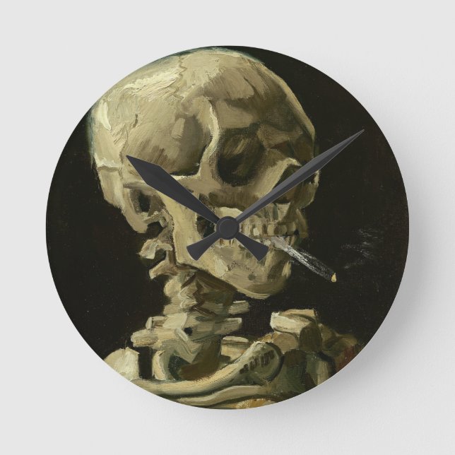 Skull with Cigarette by Van Gogh Round Clock (Front)