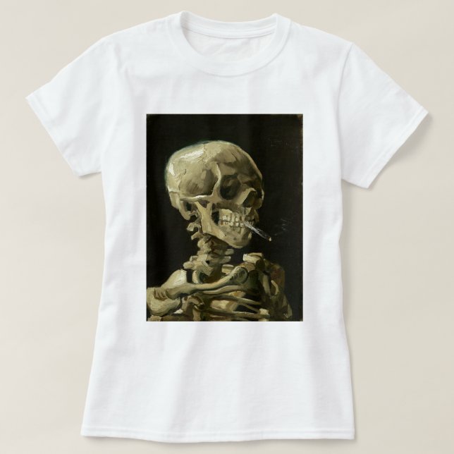 Skull with Cigarette by Van Gogh T-Shirt (Design Front)