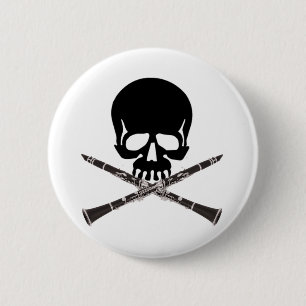 Skull with Clarinets and Crossbones 6 Cm Round Badge