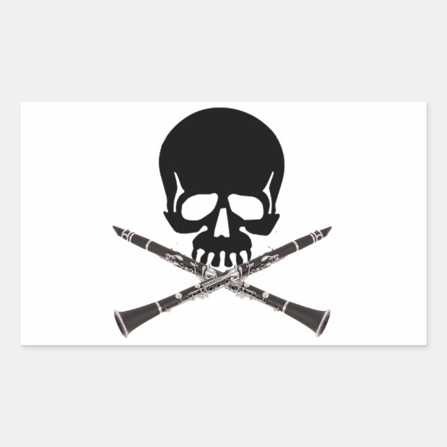 Skull with Clarinets and Crossbones Rectangular Sticker (Front)