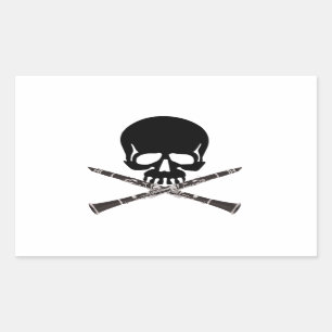 Skull with Clarinets and Crossbones Rectangular Sticker