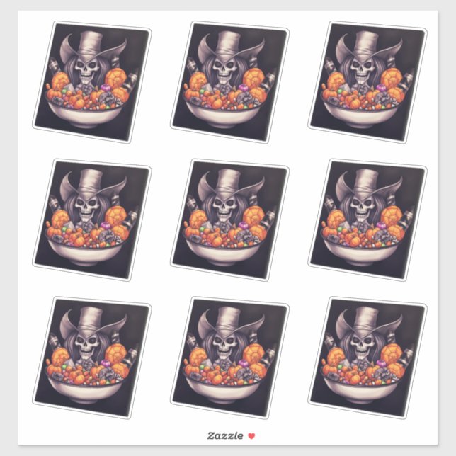 Skull with cowboy ha and big grin bowl of candy (Sheet)