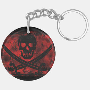 Skull with Crossed Swords Creepy Artwork Key Ring