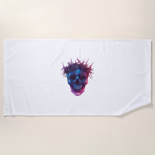 Skull with Crown of Thorns Beach Towel