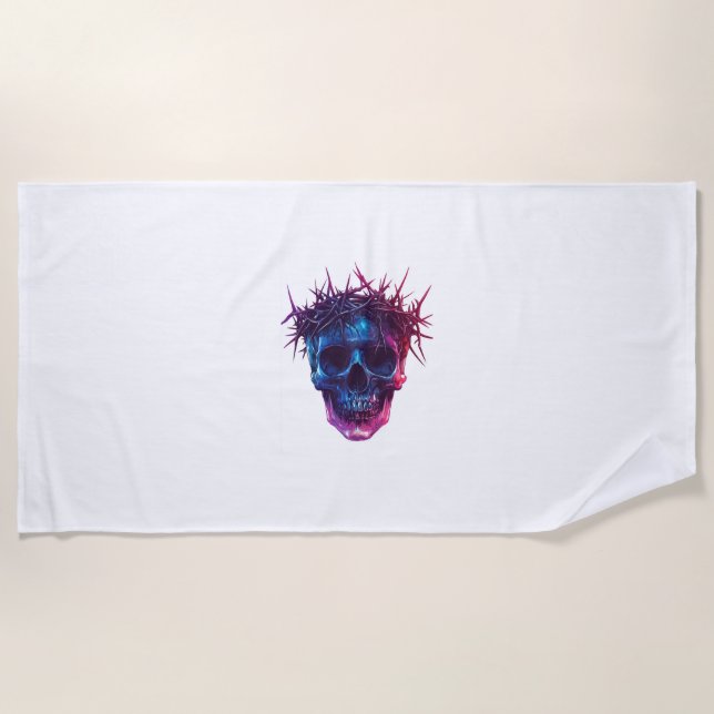 Skull with Crown of Thorns Beach Towel (Front)