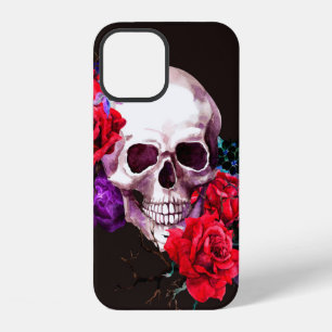 Skull with dark flowers branches and red roses sea iPhone 12 case