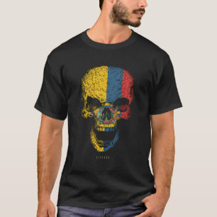 Skull With Ecuador Flag Skeleton Ecuadorian Roots T-Shirt