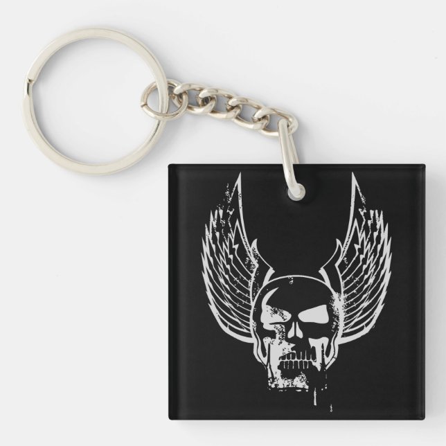 Skull with Ethereal Wings Key Ring (Front)