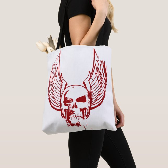 Skull with Ethereal Wings Tote Bag (Close Up)