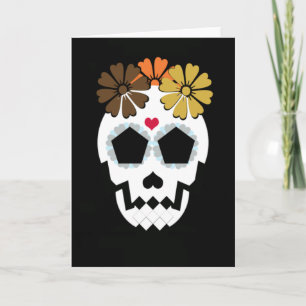Skull With Fall Hued Flowers Card